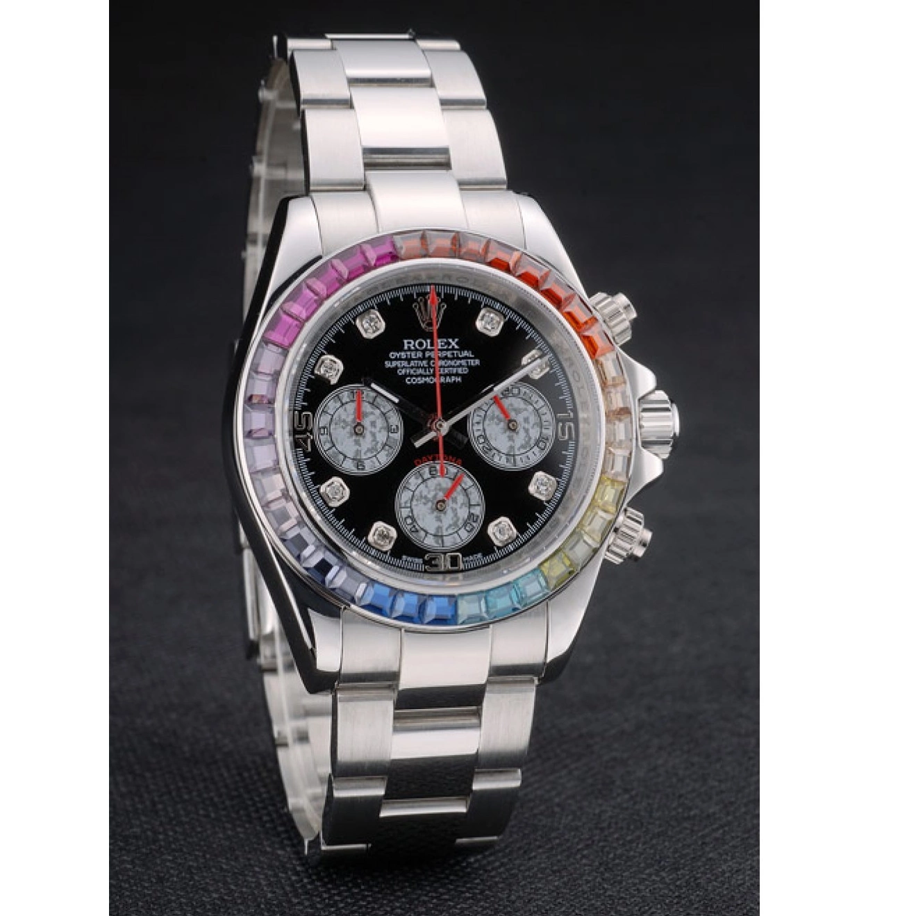 Aaa replica watch Strap Cosmograph Rainbow 80250 Black Bezel Daytona Steep Rolex Stainless Dial Crystals 0627